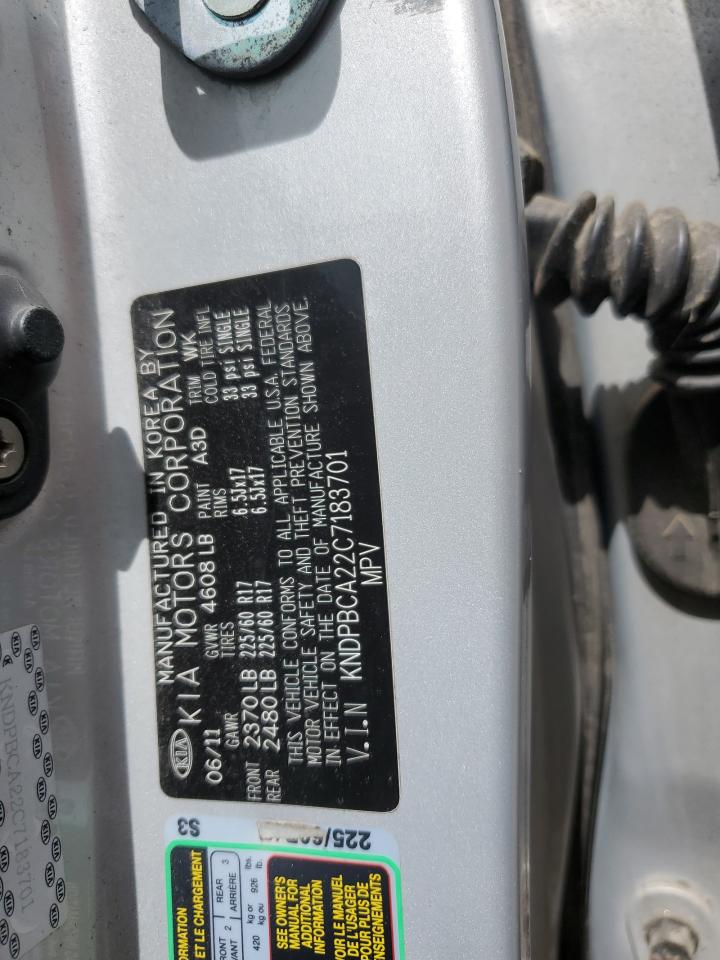 2012 Kia Sportage Lx VIN: KNDPBCA22C7183701 Lot: 70420685