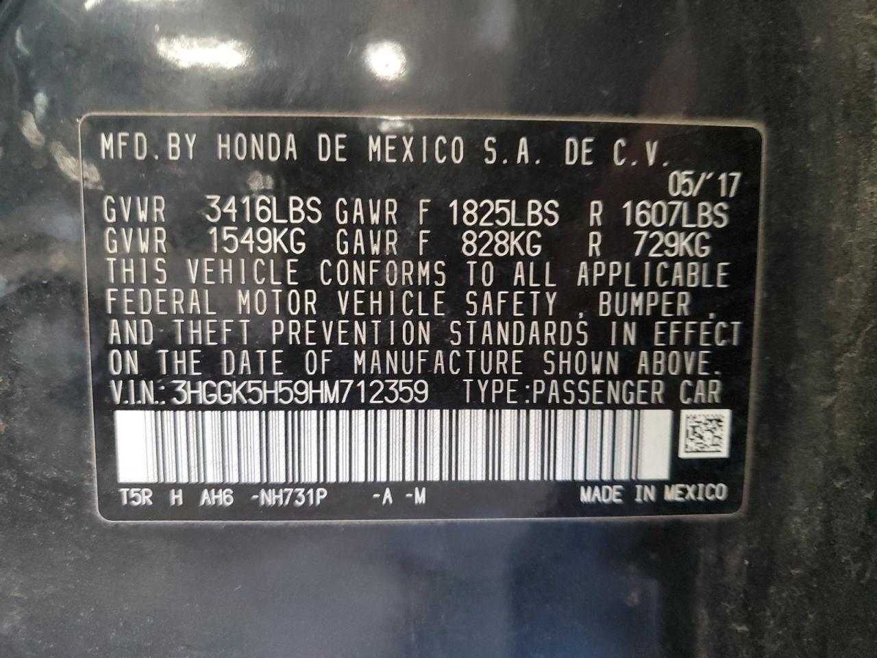 2017 Honda Fit Lx VIN: 3HGGK5H59HM712359 Lot: 67760965