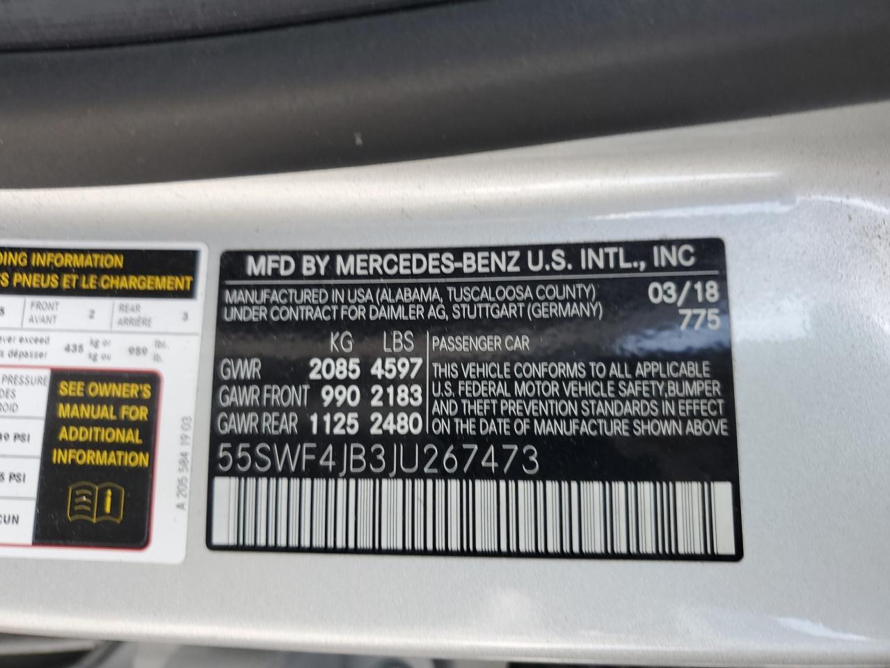 2018 Mercedes-Benz C 300 VIN: 55SWF4JB3JU267473 Lot: 70529465