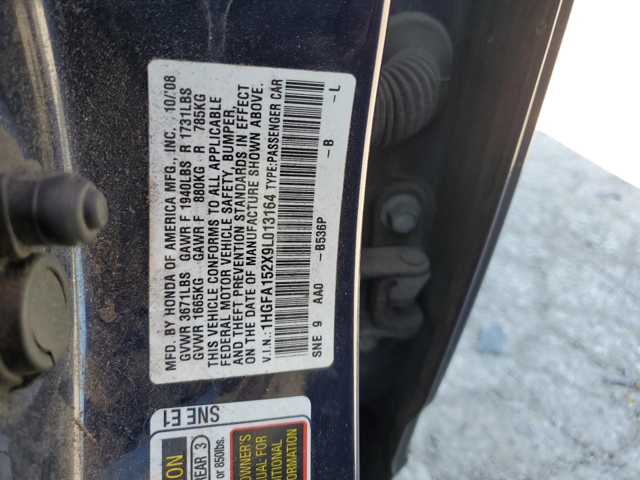 2009 Honda Civic Dx VIN: 1HGFA152X9L013164 Lot: 70371815