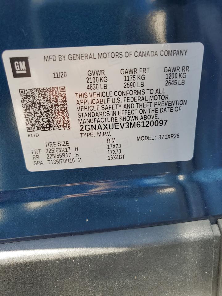 2021 Chevrolet Equinox Lt VIN: 2GNAXUEV3M6120097 Lot: 70482515