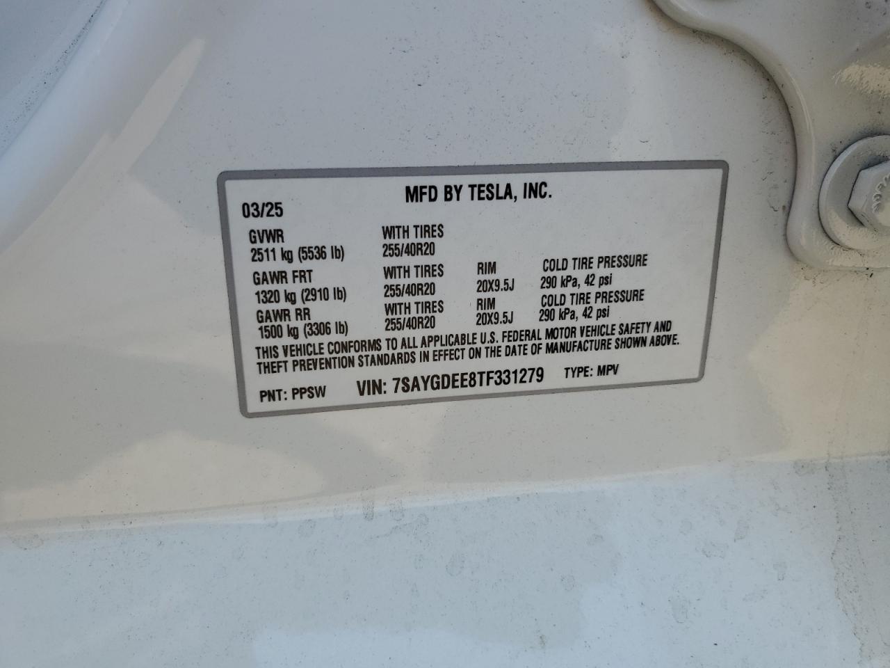 2026 Tesla Model Y VIN: 7SAYGDEE8TF331279 Lot: 68311545