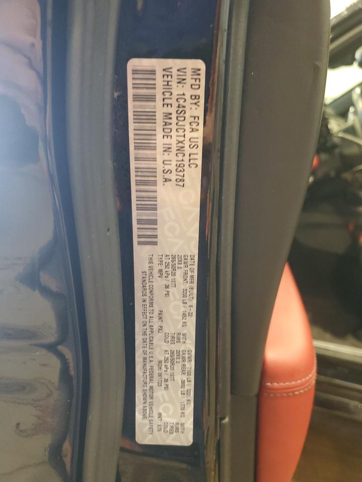 2022 Dodge Durango R/T VIN: 1C4SDJCTXNC193787 Lot: 68706995