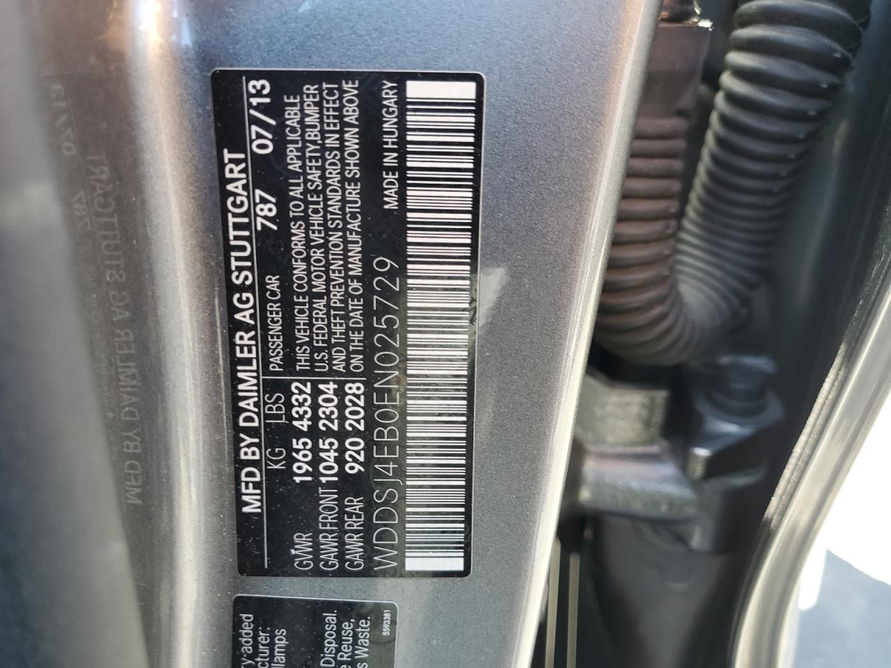 2014 Mercedes-Benz Cla 250 VIN: WDDSJ4EB0EN025729 Lot: 68792655