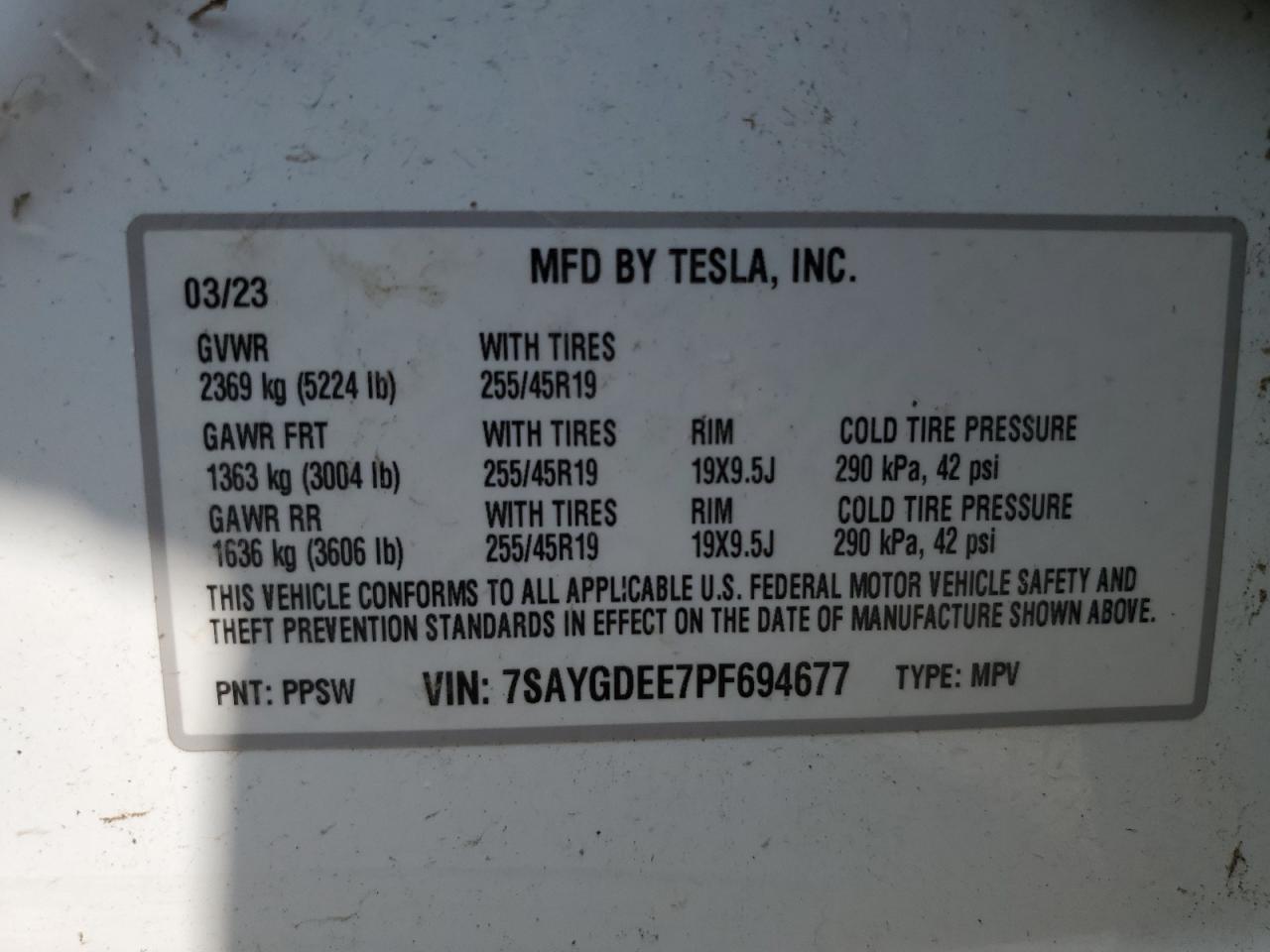 2023 Tesla Model Y VIN: 7SAYGDEE7PF694677 Lot: 67743655