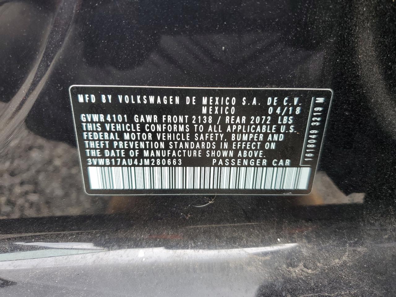 2018 Volkswagen Golf S VIN: 3VWB17AU4JM280663 Lot: 68312605