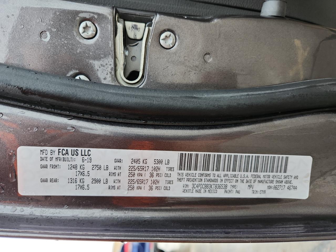 2019 Dodge Journey Se VIN: 3C4PDCBB3KT836538 Lot: 69993885