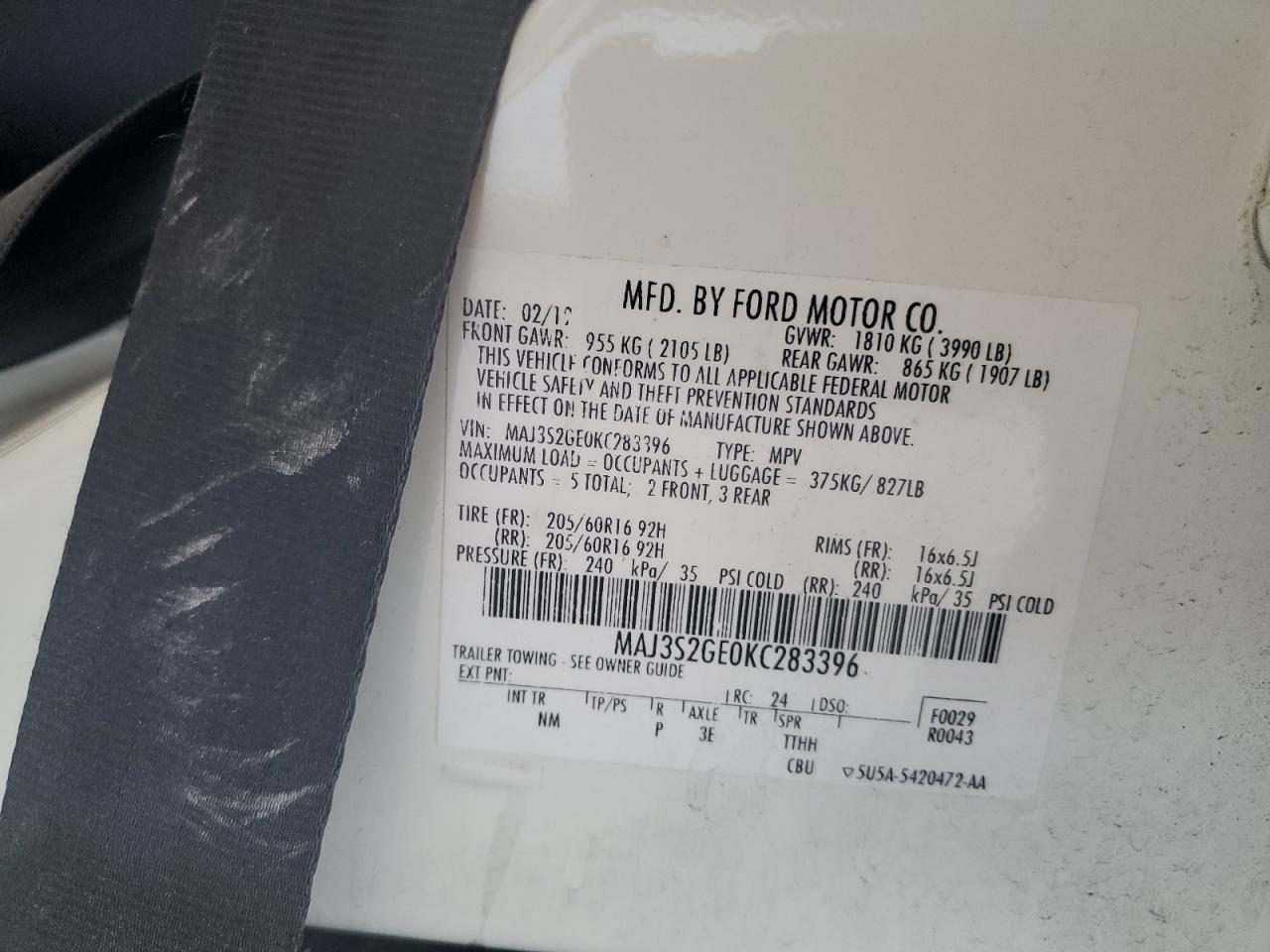 2019 Ford Ecosport Se VIN: MAJ3S2GE0KC283396 Lot: 69005255