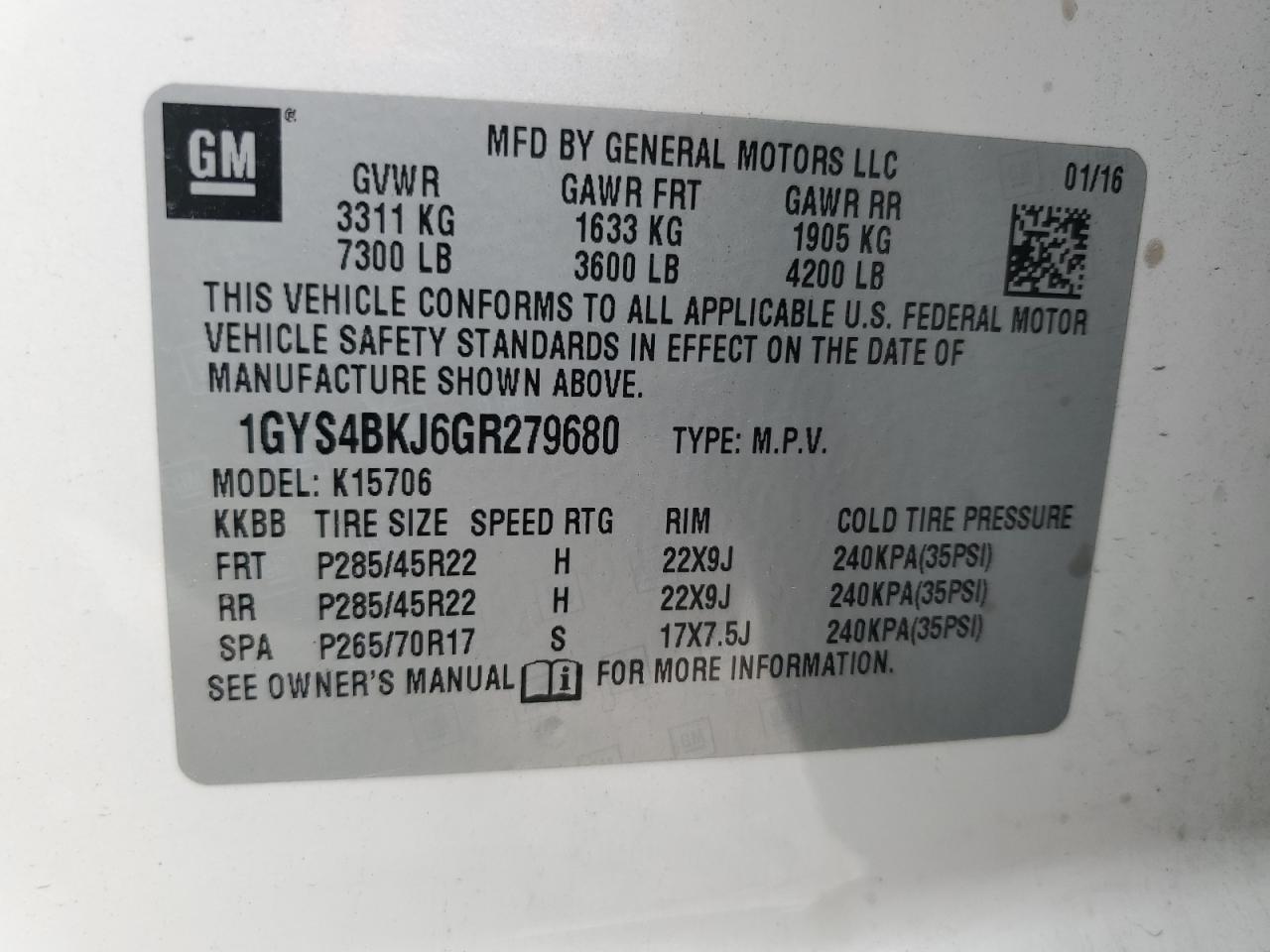 2016 Cadillac Escalade Luxury VIN: 1GYS4BKJ6GR279680 Lot: 67651105