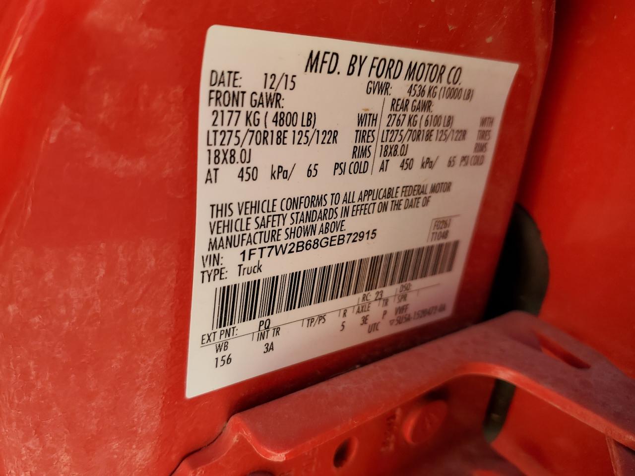 2016 Ford F250 Super Duty VIN: 1FT7W2B68GEB72915 Lot: 70084305