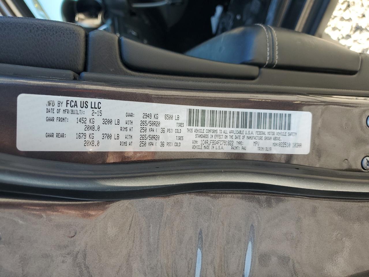 2015 Jeep Grand Cherokee Limited VIN: 1C4RJFBG4FC791822 Lot: 69961765