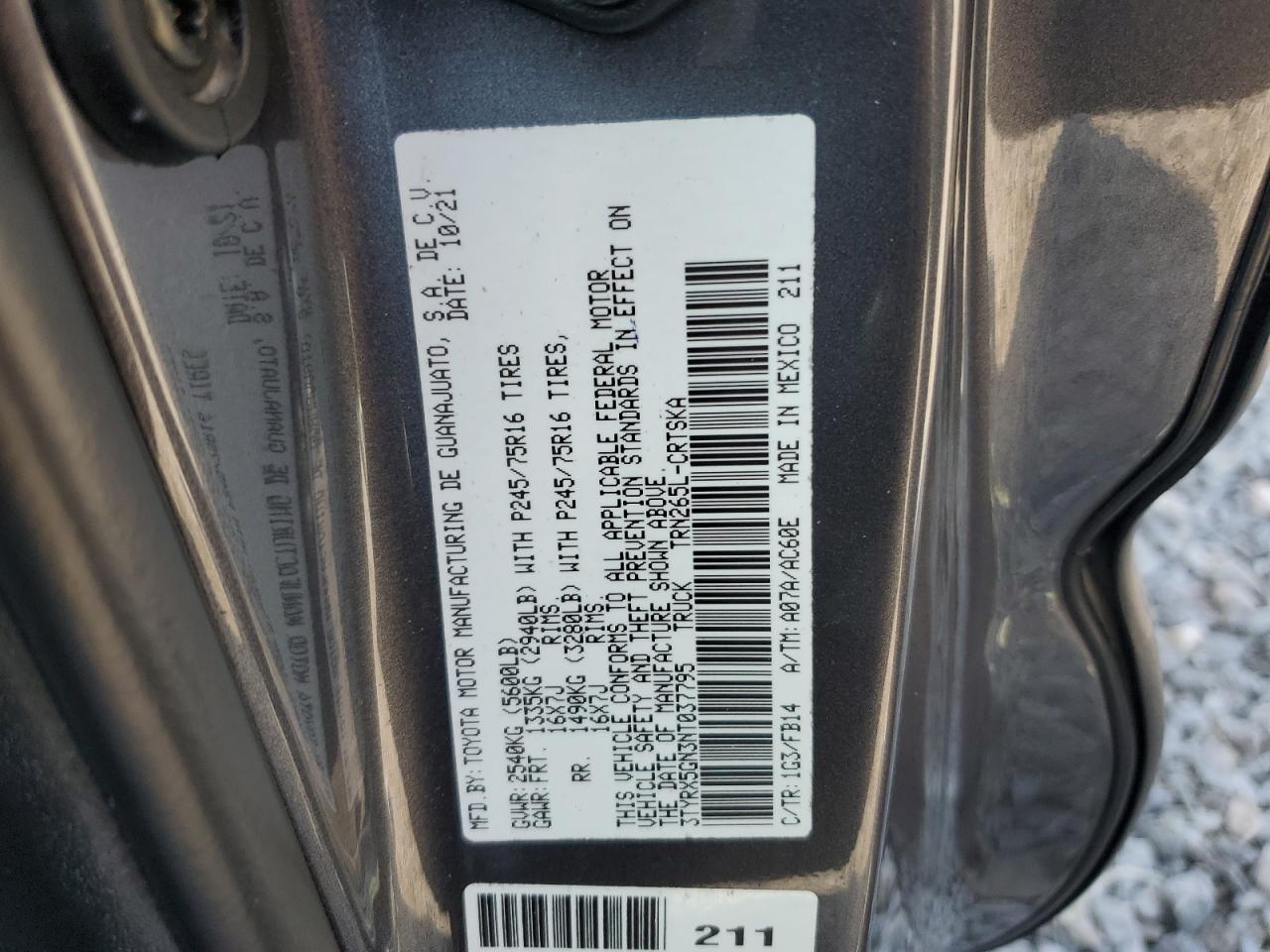 2022 Toyota Tacoma Access Cab VIN: 3TYRX5GN3NT037795 Lot: 69995185
