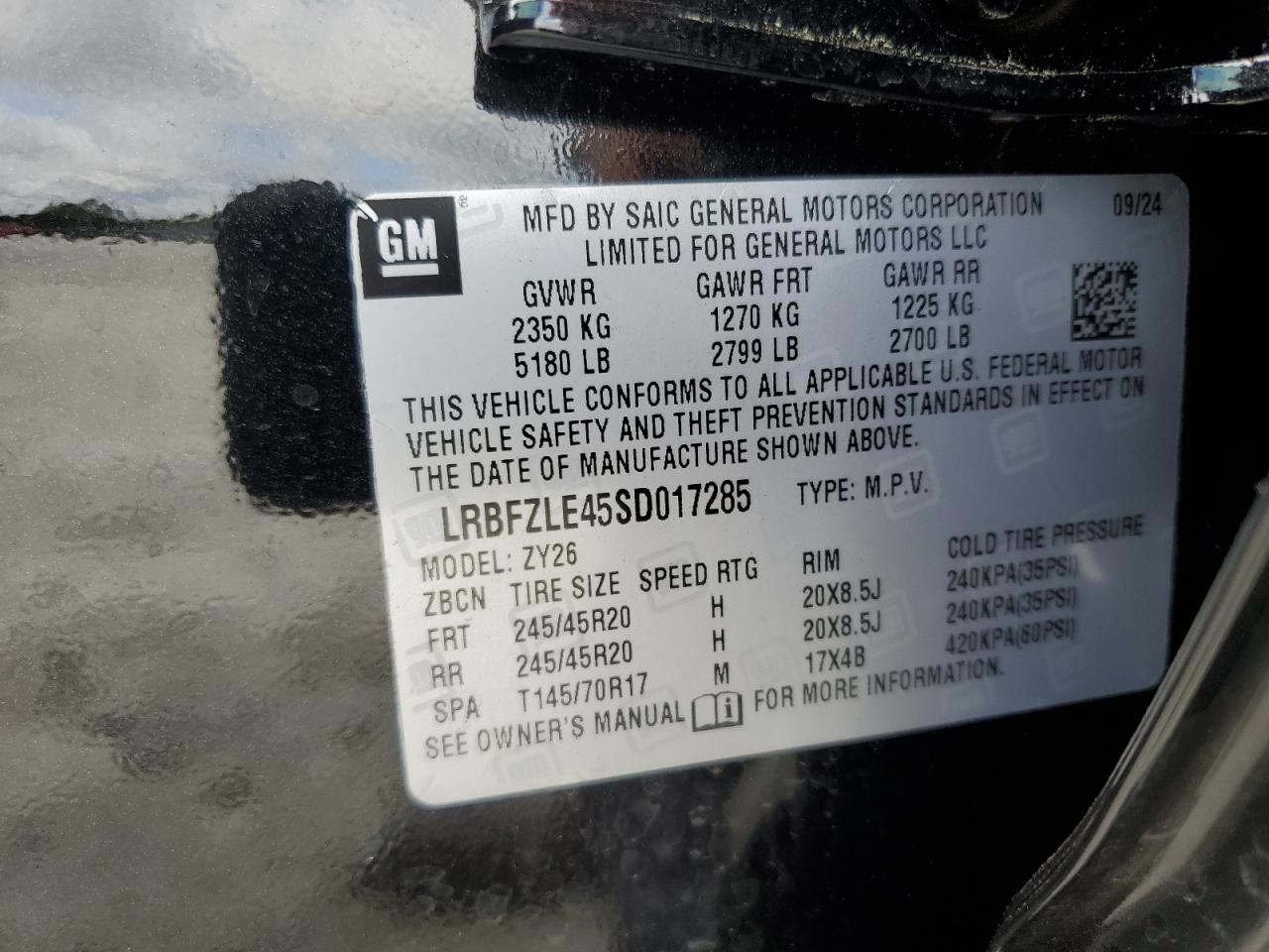 2025 Buick Envision Sport Touring VIN: LRBFZLE45SD017285 Lot: 68684805