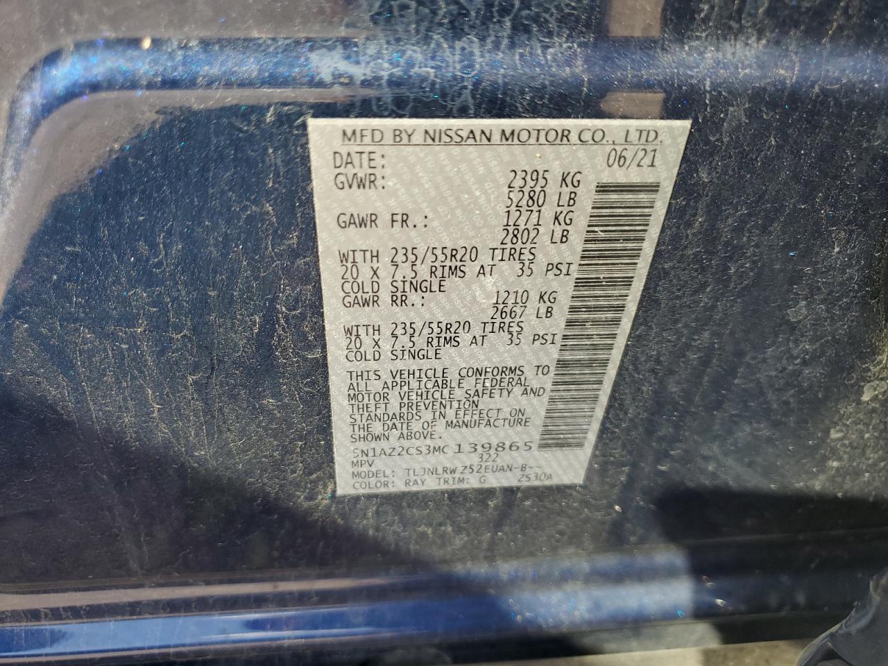 2021 Nissan Murano Sl VIN: 5N1AZ2CS3MC139865 Lot: 69346565