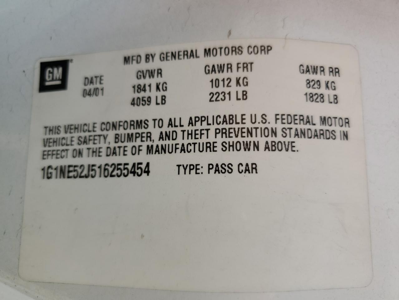 2001 Chevrolet Malibu Ls VIN: 1G1NE52J516255454 Lot: 70882445