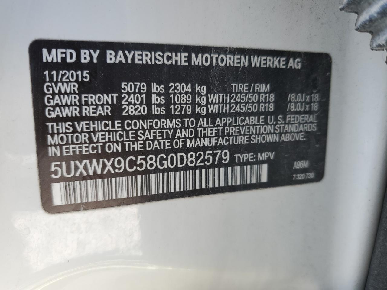 2016 BMW X3 xDrive28I VIN: 5UXWX9C58G0D82579 Lot: 71001415