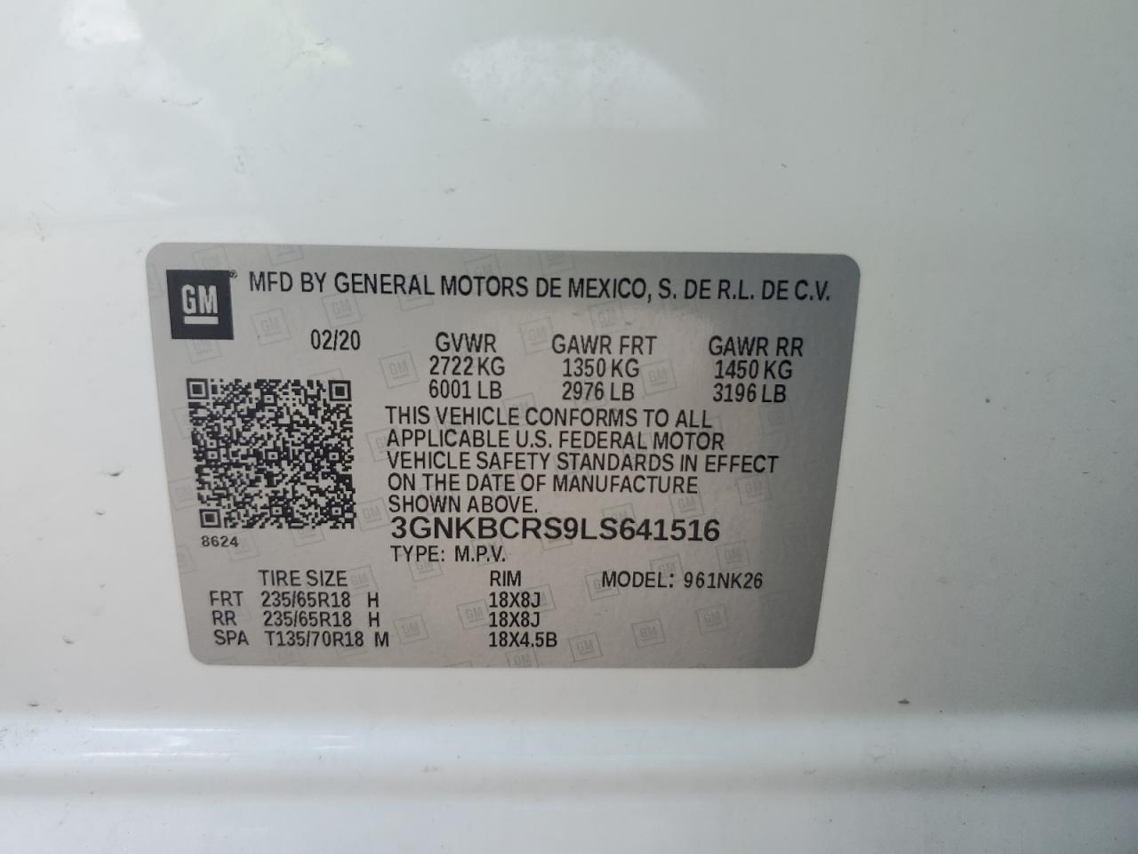 2020 Chevrolet Blazer 2Lt VIN: 3GNKBCRS9LS641516 Lot: 68776235