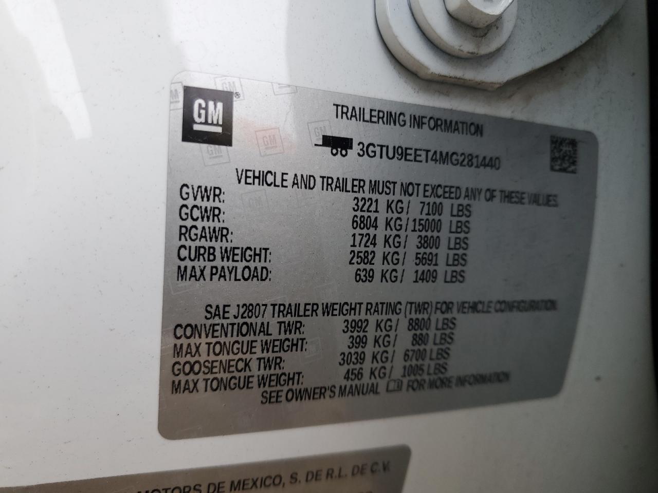 2021 GMC Sierra K1500 At4 VIN: 3GTU9EET4MG281440 Lot: 67406275