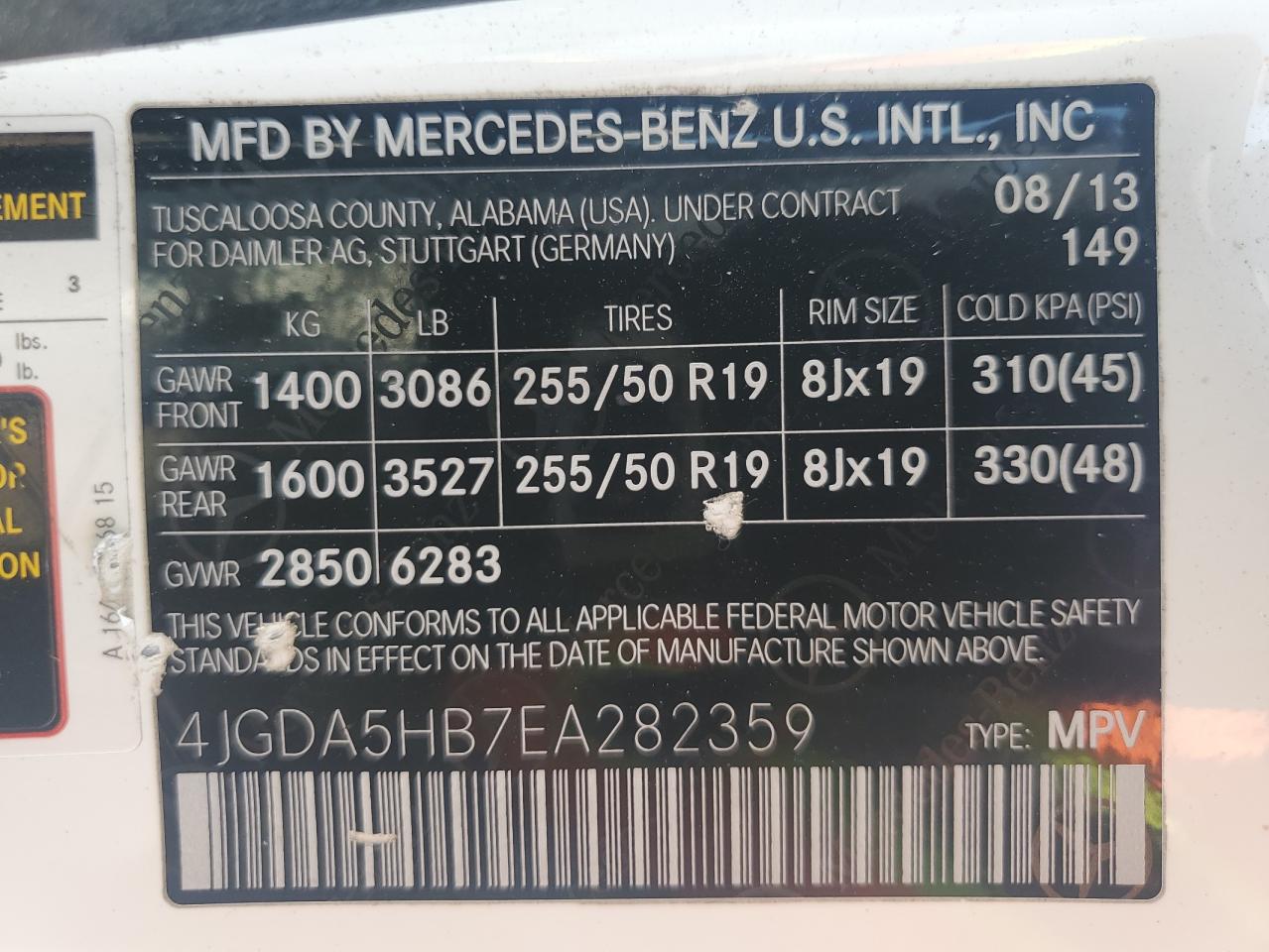 2014 Mercedes-Benz Ml 350 4Matic VIN: 4JGDA5HB7EA282359 Lot: 68454105