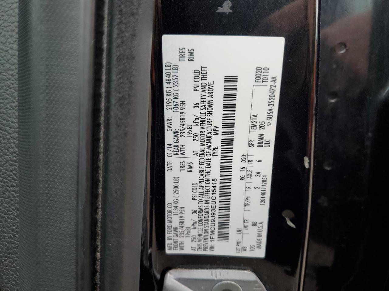 2014 Ford Escape Titanium VIN: 1FMCU9J93EUC15418 Lot: 68851655