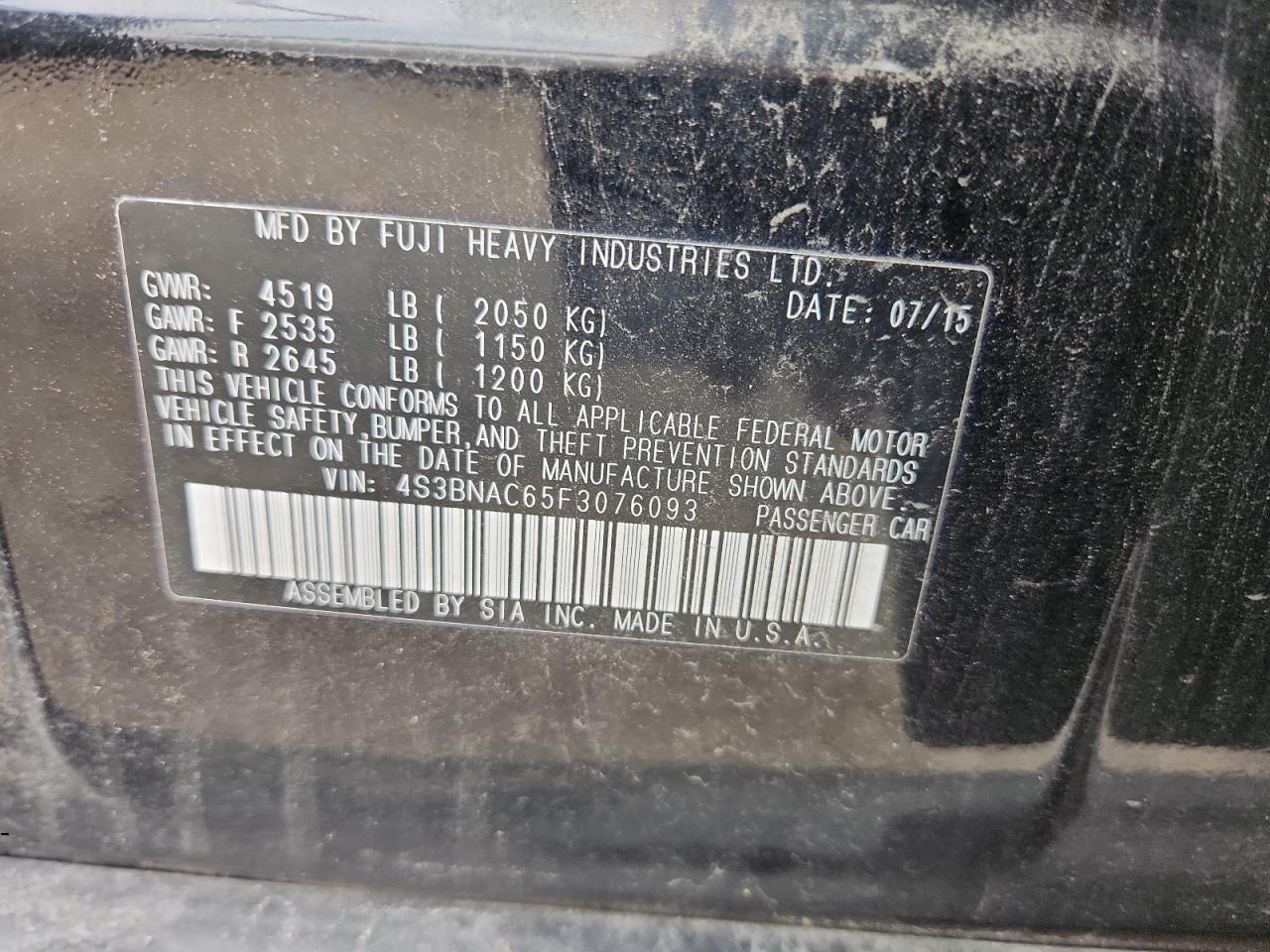 4S3BNAC65F3076093 2015 Subaru Legacy 2.5I Premium