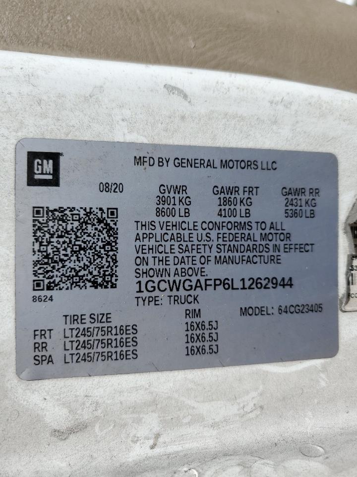 2020 Chevrolet Express G2500 VIN: 1GCWGAFP6L1262944 Lot: 69792575