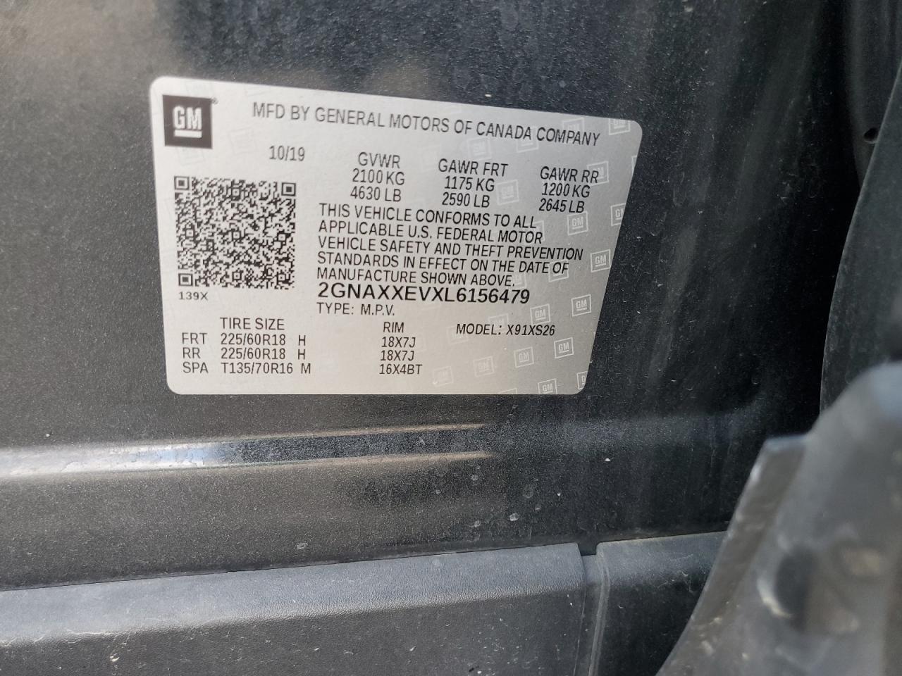 2020 Chevrolet Equinox Premier VIN: 2GNAXXEVXL6156479 Lot: 70711305