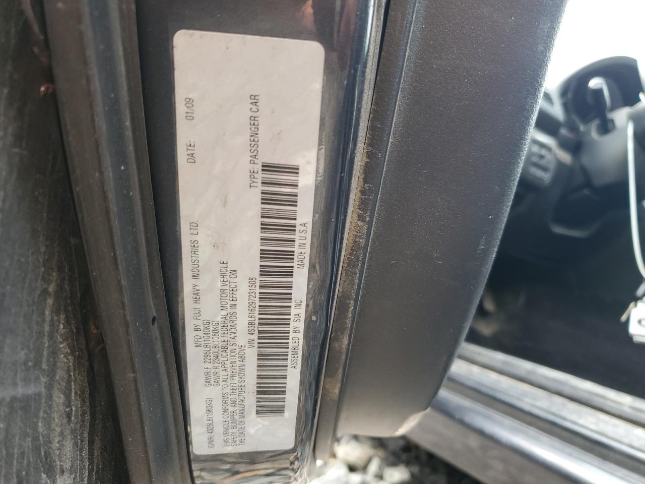 2009 Subaru Legacy 2.5I VIN: 4S3BL616297231508 Lot: 67282845