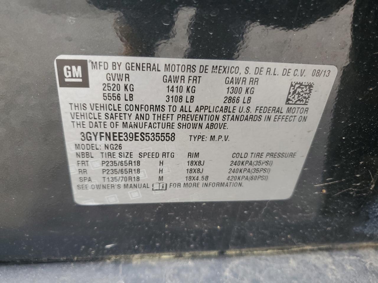 2014 Cadillac Srx Luxury Collection VIN: 3GYFNEE39ES535558 Lot: 69638515