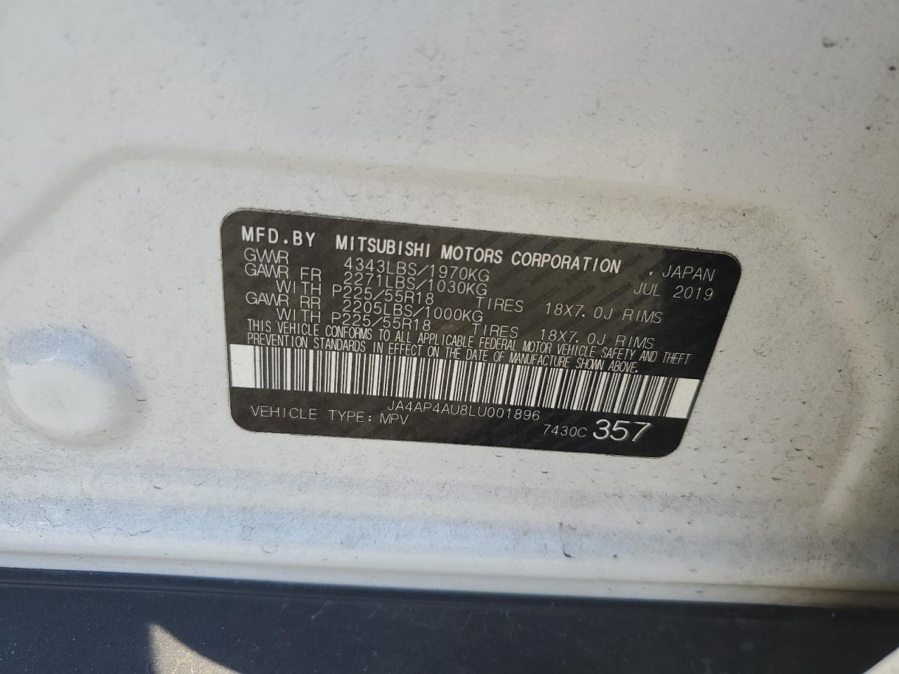 2020 Mitsubishi Outlander Sport Se VIN: JA4AP4AU8LU001896 Lot: 70709695