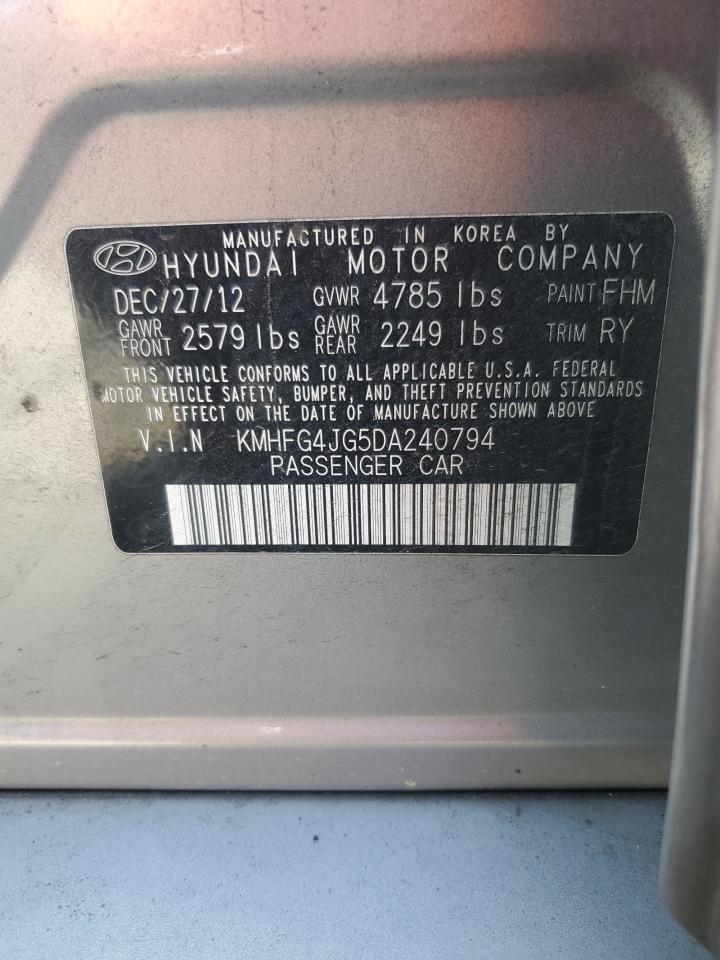 2013 Hyundai Azera VIN: KMHFG4JG5DA240794 Lot: 69471385