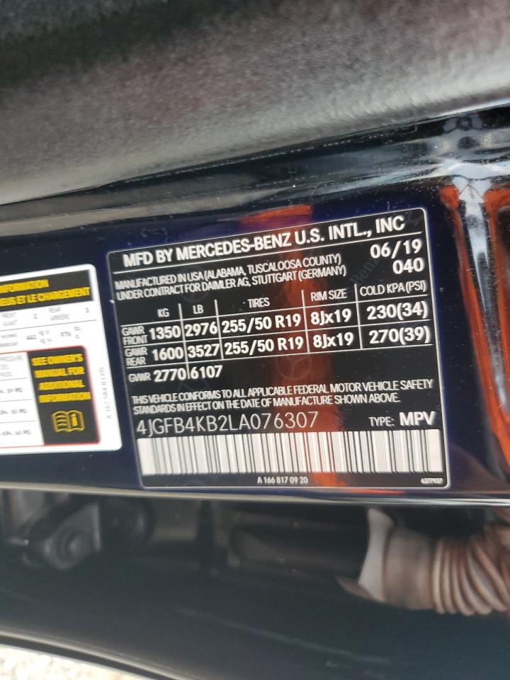 2020 Mercedes-Benz Gle 350 4Matic VIN: 4JGFB4KB2LA076307 Lot: 68378075