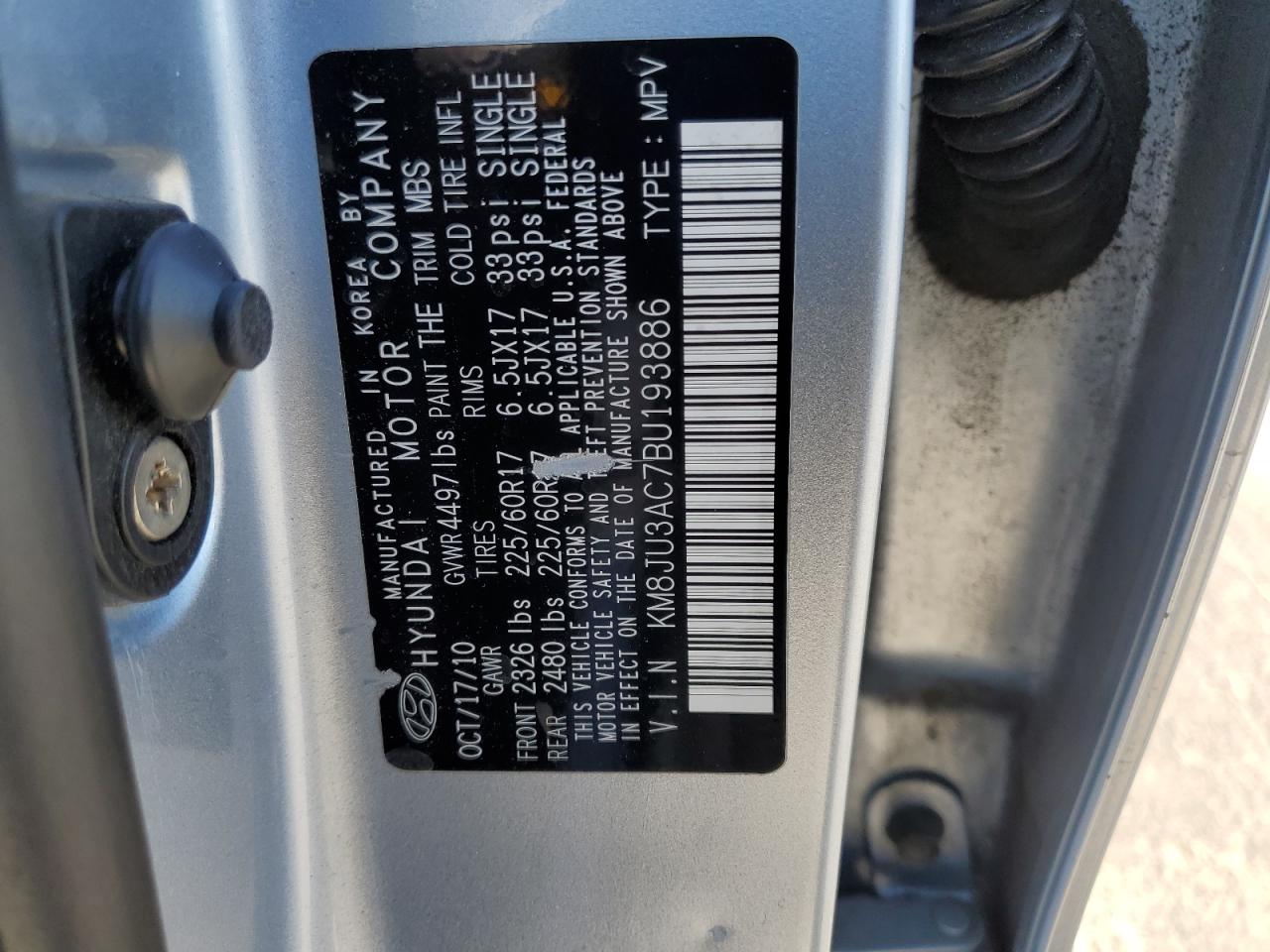 KM8JU3AC7BU193886 2011 Hyundai Tucson Gls
