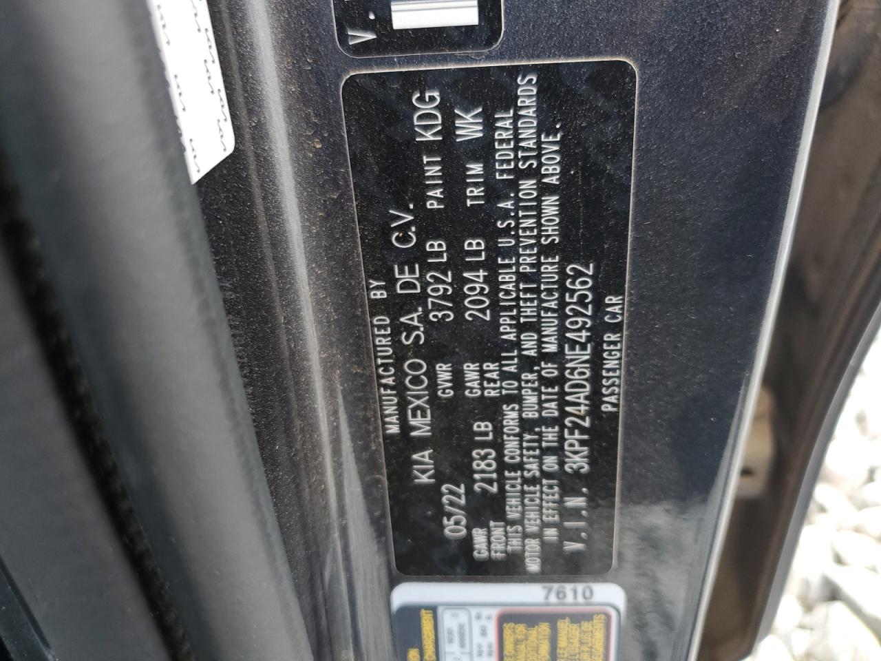 2022 Kia Forte Fe VIN: 3KPF24AD6NE492562 Lot: 67515945