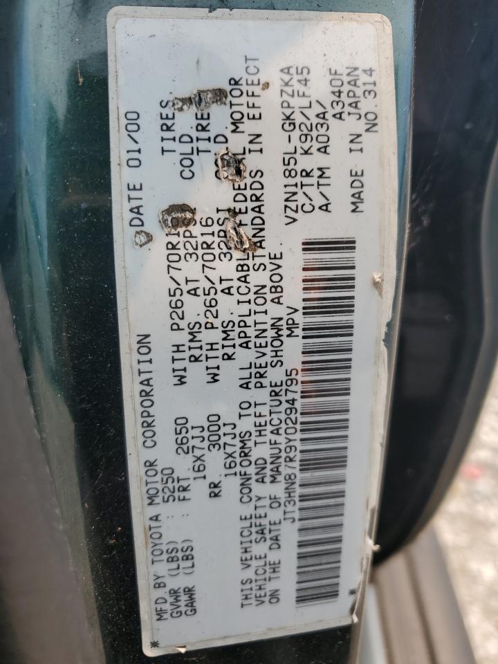 2000 Toyota 4Runner Limited VIN: JT3HN87R9Y0294795 Lot: 69762595