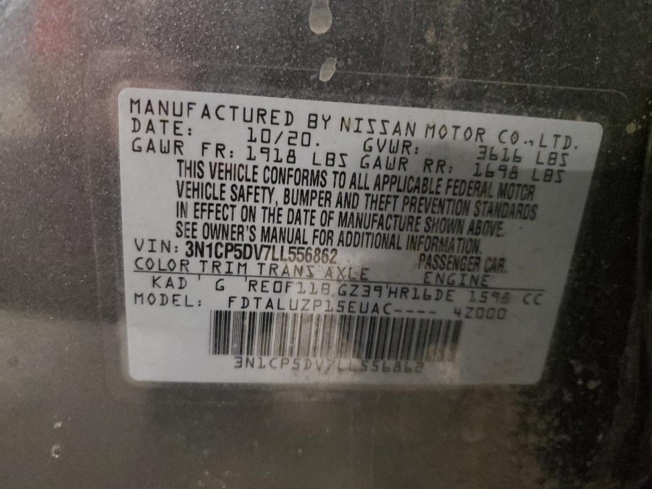 2020 Nissan Kicks Sr VIN: 3N1CP5DV7LL556862 Lot: 69544505