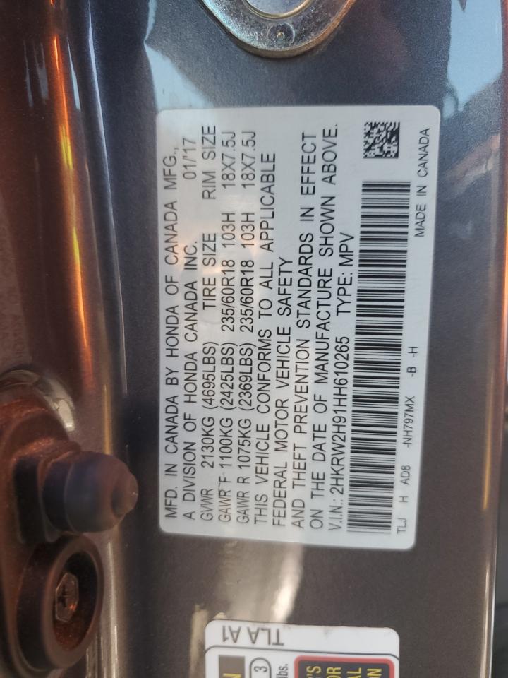 2017 Honda Cr-V Touring VIN: 2HKRW2H91HH610265 Lot: 68329765