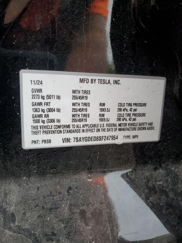2025 Tesla Model Y VIN: 7SAYGDED8SF247954 Lot: 69747285