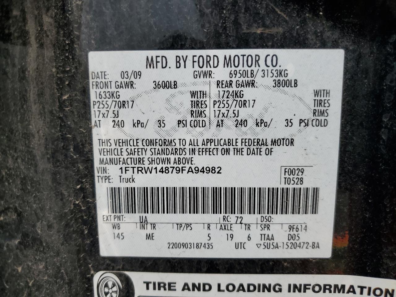 1FTRW14879FA94982 2009 Ford F150 Supercrew
