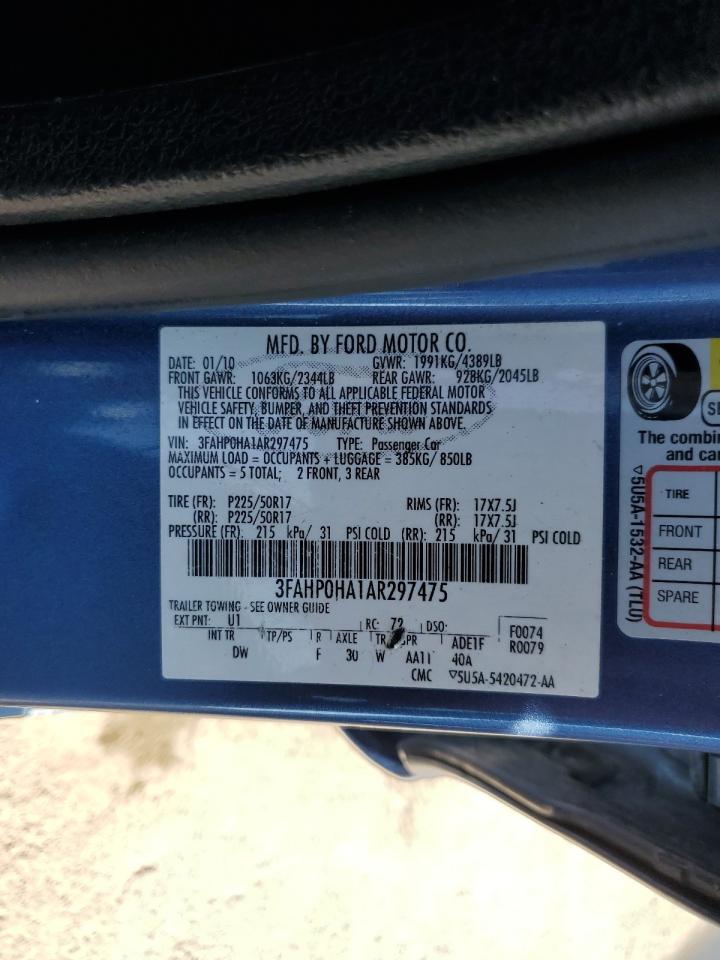 2010 Ford Fusion Se VIN: 3FAHP0HA1AR297475 Lot: 68464105