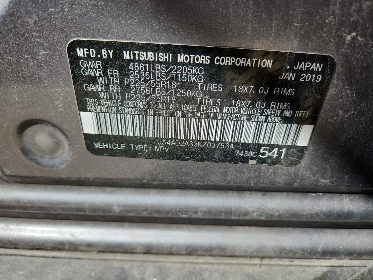 2019 Mitsubishi Outlander Es VIN: JA4AD2A33KZ037534 Lot: 70366845