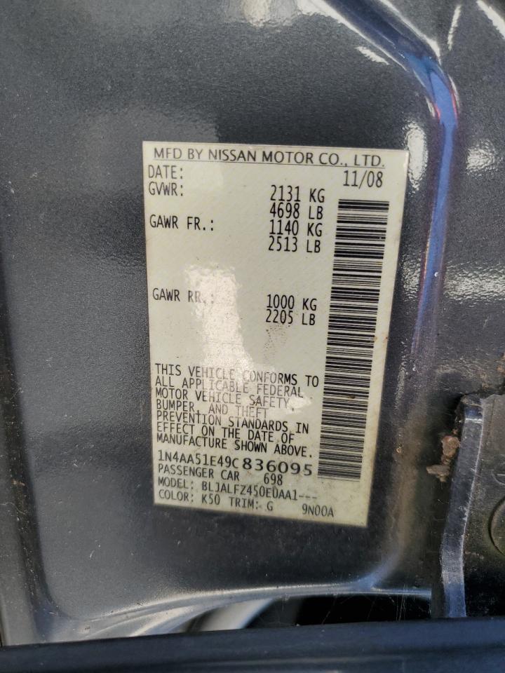 2009 Nissan Maxima S VIN: 1N4AA51E49C836095 Lot: 69396505