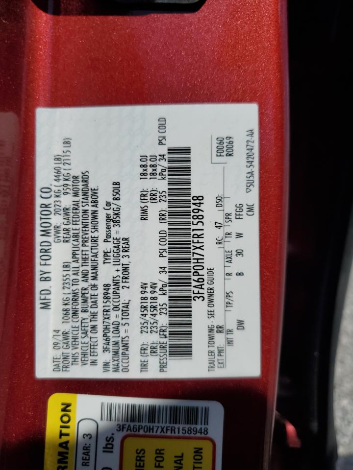 2015 Ford Fusion Se VIN: 3FA6P0H7XFR158948 Lot: 69007435