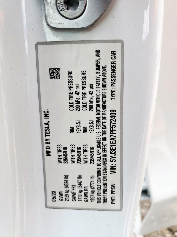 2023 Tesla Model 3 VIN: 5YJ3E1EA7PF572409 Lot: 68480275