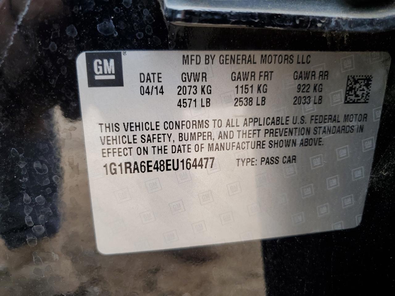 2014 Chevrolet Volt VIN: 1G1RA6E48EU164477 Lot: 67355805