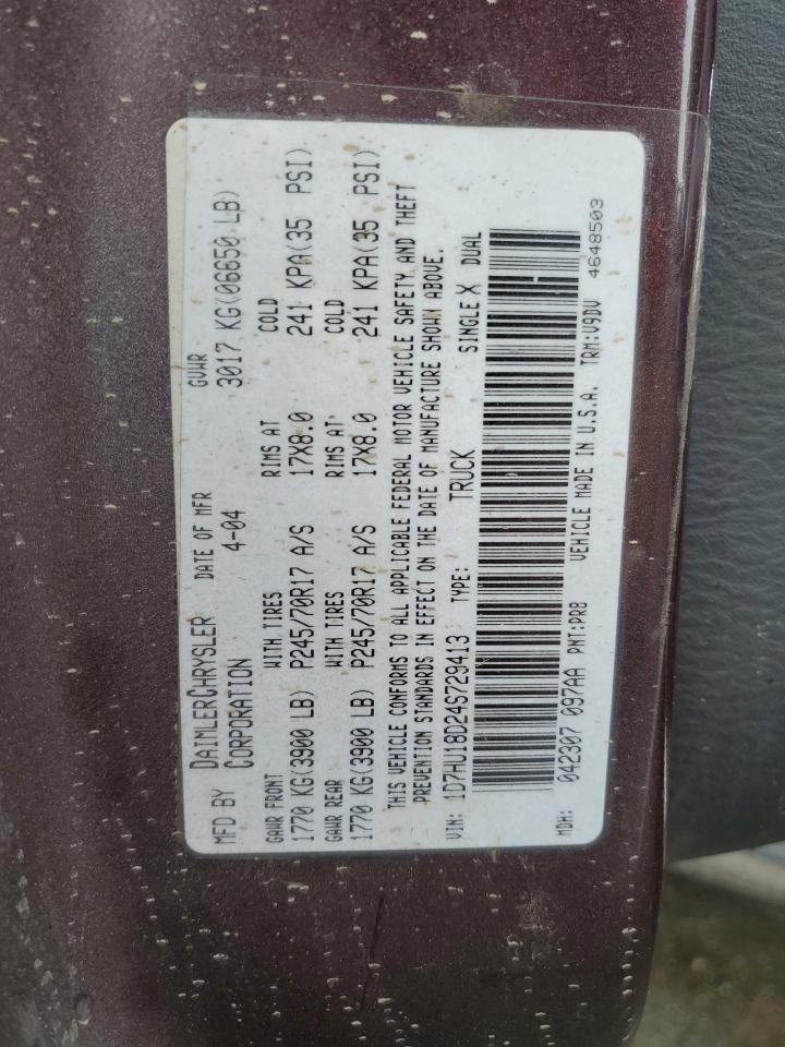 2004 Dodge Ram 1500 St VIN: 1D7HU18D24S729413 Lot: 70360735