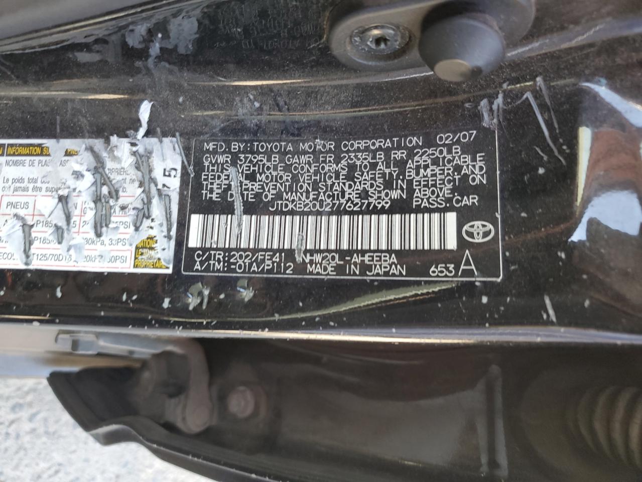 2007 Toyota Prius VIN: JTDKB20U277627799 Lot: 69404655