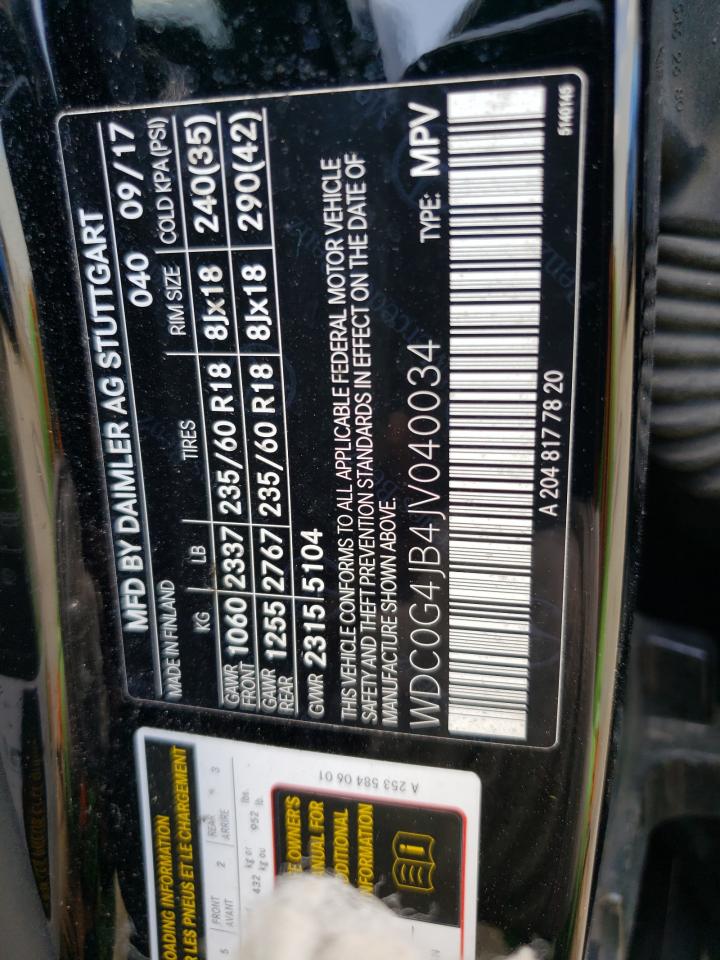 2018 Mercedes-Benz Glc 300 VIN: WDC0G4JB4JV040034 Lot: 68842135