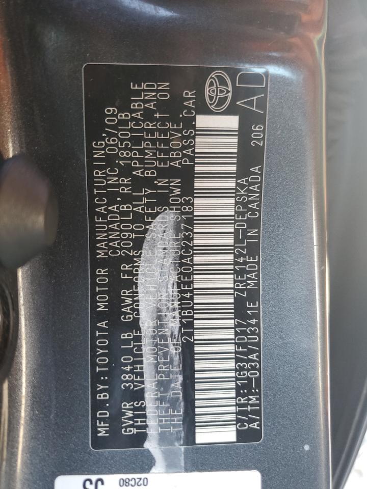 2010 Toyota Corolla Base VIN: 2T1BU4EE0AC237183 Lot: 70555585