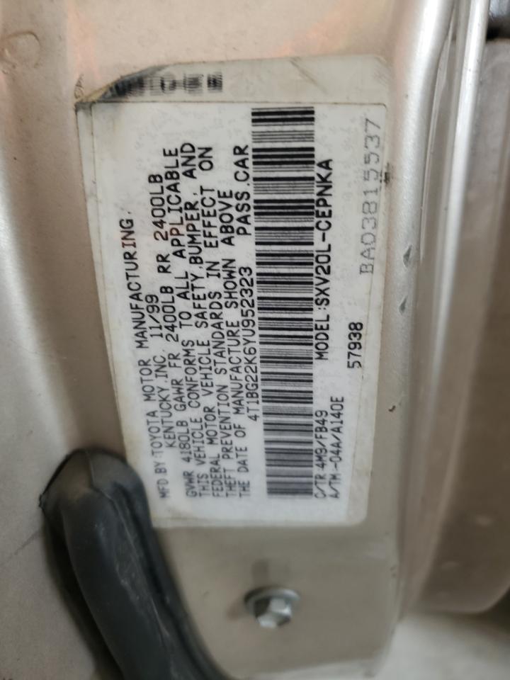 2000 Toyota Camry Ce VIN: 4T1BG22K6YU952323 Lot: 70155305